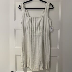 Small Linen Ivory & Navy Striped Sleeveless Mini Dress NWT